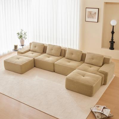 TOP_RATED 4-Seater U-Shaped Modular Sectional Sofa with Corduroy Fabric Camel
