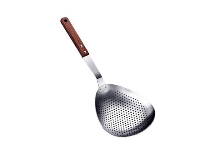 Schaumlöffel 2 Stück Edelstahl-Skimmer-Schlitzlöffel mit rutschfestem Holzgriff, verdickter Nudelsieb Schöpflöffel Filterlöffel 15×39,5 cm für Küche zum Braten von Lebensmitteln