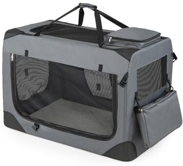 Costway Collapsible Soft Dog Crate Travel Crate with Mesh Windows and 3 Doors-XL