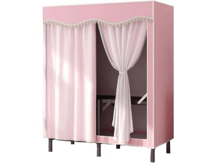 LoiYtrd Zusammenklappbarer Kleiderschrank aus Stahl, tragbar for Aufhängen von Kleidung(Pink,110cm/43)
