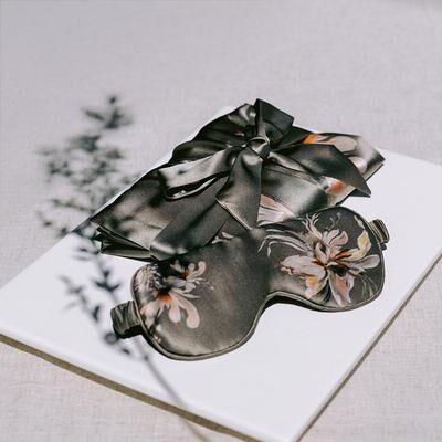 kimandono.com Yuri Washable Silk Self Care Set: Floral Kimono & Eye Mask - ash