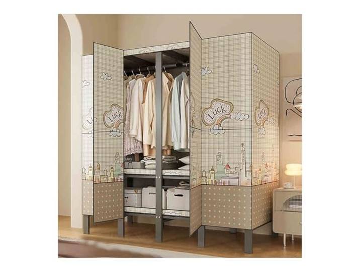 LigedamaiEU Tragbarer Kleiderschrank mit Abdeckung, Kleiderständer for Schränke, Stahl Rohrrahmen mit Stoffbezug, großer Stauraum(Color 2,170x50x170CM)