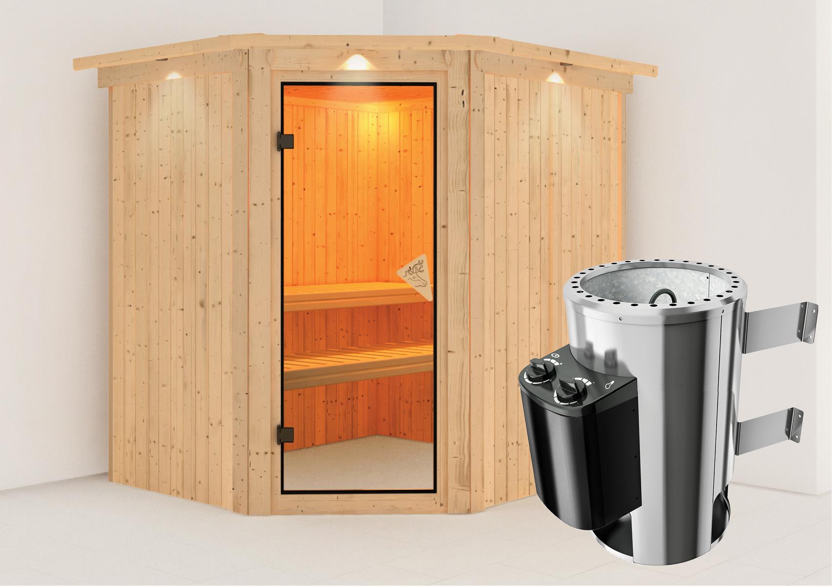 KARIBUHOLZT Sauna Lilja Eck 3,6kW int.Strg bronz.GGT u. DK 08288749