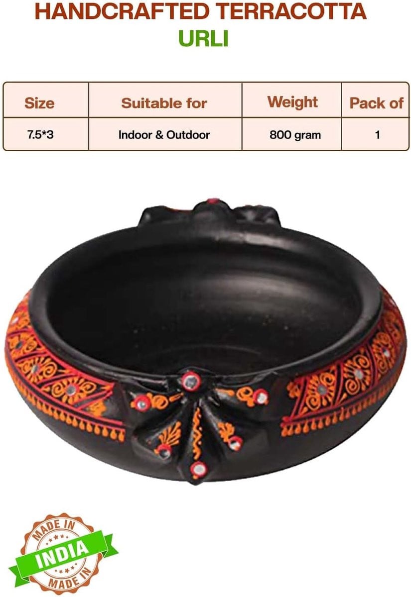 Handgemaakte Decoratieve Schaal Urli - Zwart - Diameter: 21,6 cm