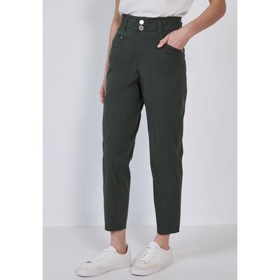 Paperbag-Hose STREET ONE STUDIO, Damen, Gr. 46, Länge 28, grün (desert pine grün), Web, 70% Baumwolle, 27% Nylon, 3% Elasthan, unifarben, comfort fit lang, Hosen Paperbag-Hose, High Waist