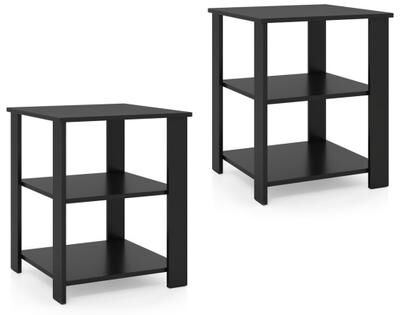 Costway 3-Tier Modern Nightstand Square Side Table with Open Storage Shelves Set of 2-Black