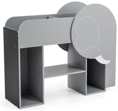 Costway Montessori Bookshelf with Elephant Shape 3-Tier Toddler Toy Storage Organizer-Grey