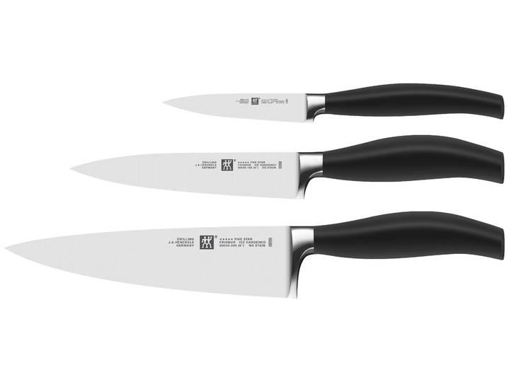 Messer-Set ZWILLING ***** FIVE STAR , schwarz, Stahl, Kochmesser-Sets, Messer-Set, Made in Germany, Sonderschmelze, Ergonomisch, 3-tlg.