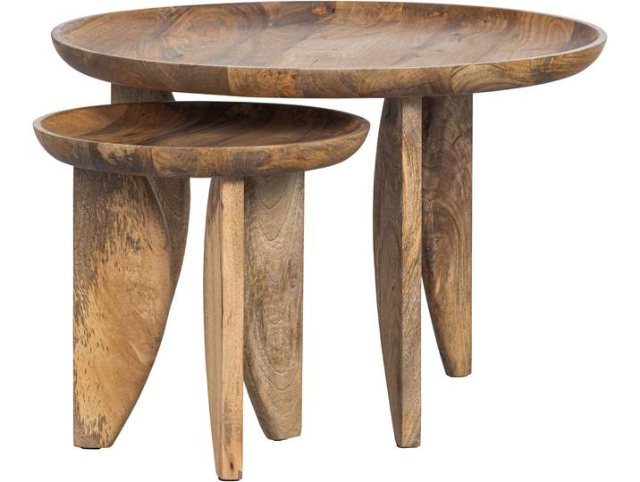Beistelltisch WOOOD High Heels Beistelltisch aus Mangoholz Ø40x40 / Ø70x47 cm , braun (natur), B:40cm H:40cm T:40cm, Tische, Beistelltisch, 2er-set, Abgerundete Kanten, Plattendicke 4–5 cm, je 2 cm einlaufend