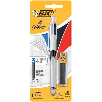BIC Mehrfarb-Druckkugelschreiber 4 Colours 3+1 HB, 1Stift + 12 Bleiminen