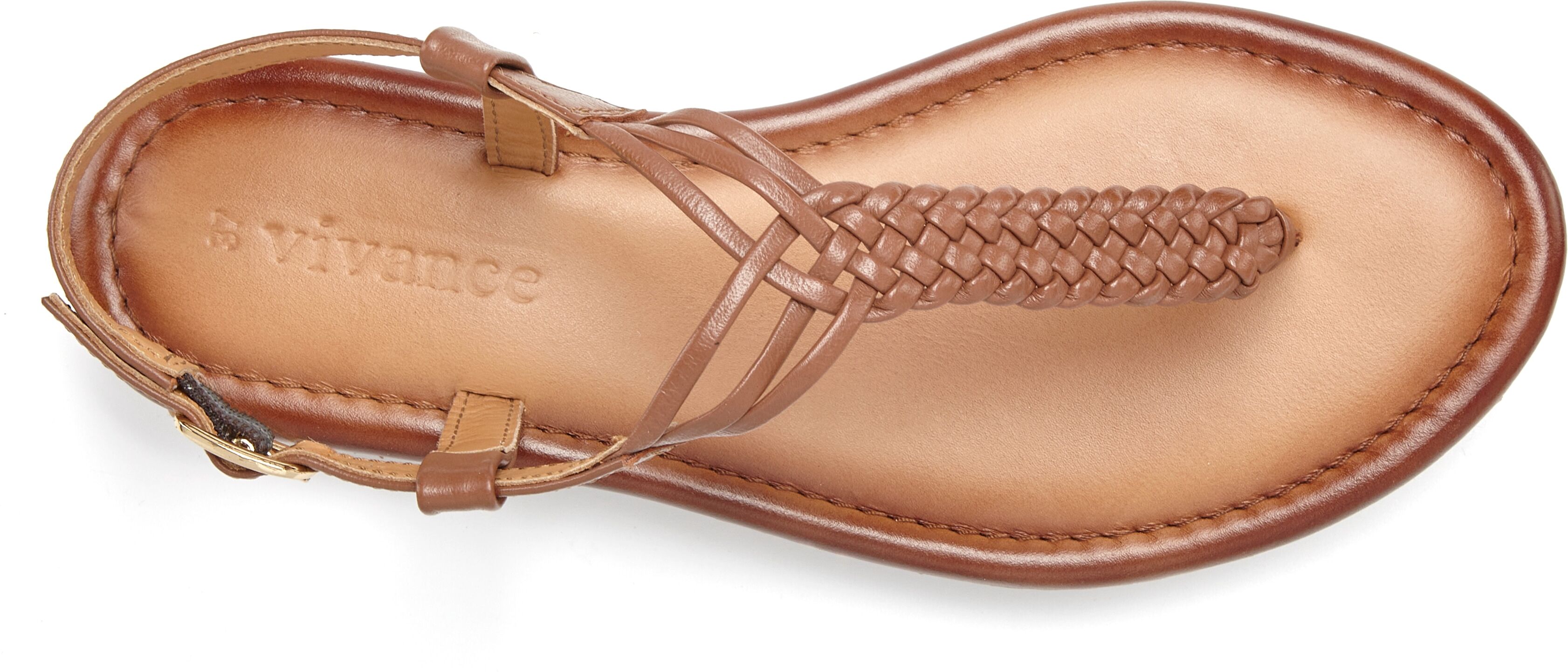 Zehentrenner VIVANCE "Sandalette, Sommerschuh, Sandale, Ledersandale", Damen, Gr. 39, braun (cognac), Obermaterial: 100% Schafsleder. Decksohle: 100% Schafsleder. Futter: 100% Schafsleder. Laufsohle: 100% Synthetik, Flechtoptik, geflochten, unifarben, Bas