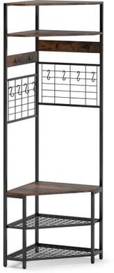 Costway 5-Tier Corner Hall Tree with Shoe Storage Bench-Rustic Brown