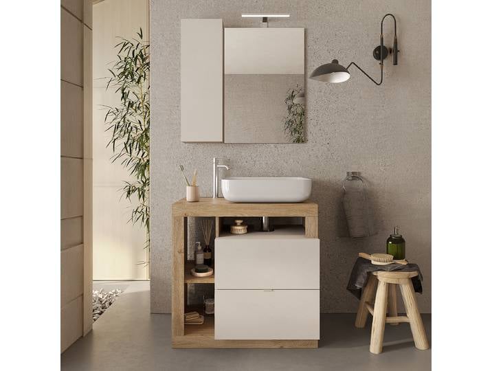 Badset Hamburg 2-teilig stehend 78cm Beige/Kaschmir/Eiche Hell Dekor