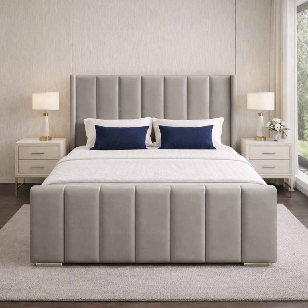 Canora Grey Premium Luxury Wingback Panel Bed Frame Silver Double (4'6)