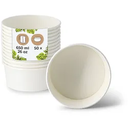 BIOZOYG 50 Stück Salatschale Kartonschale Schale To-go Verpackung biologisch abbaubar PLA-beschichtet fettresistent nachhaltig für warme Speisen