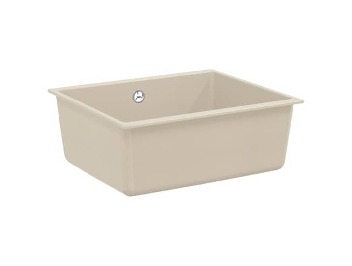 Spülbecken, 80 % Quarz, 20 % Kunstharz, 530 x 460 mm, Beige, 1 Becken Granitverbundstoff, hitzebeständig 280 °C, Flecken und Kratzer, Siebkörbchen inklusive, Einbauen, Innen