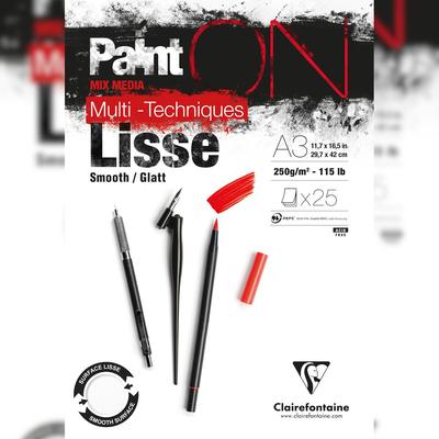 Clairefontaine 2x PaintON Lisse/Glatt, Block A3, kopfseitig geleimt, 25 Blatt, 250g, weiß, Mixed Media - 975730C