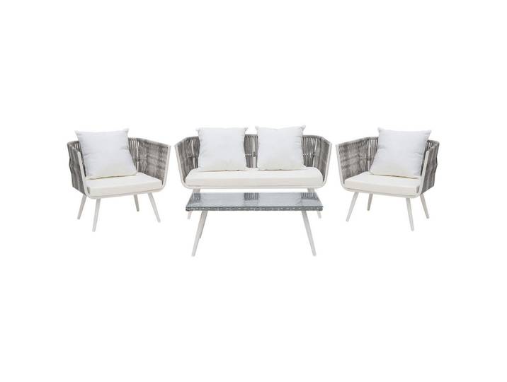 Beliani Lounge-Set 4-sitzer Rattan Weiß Ragusa, Kunststoff, Gartenmöbel, Gartengarnituren, Gartenmöbel-Sets
