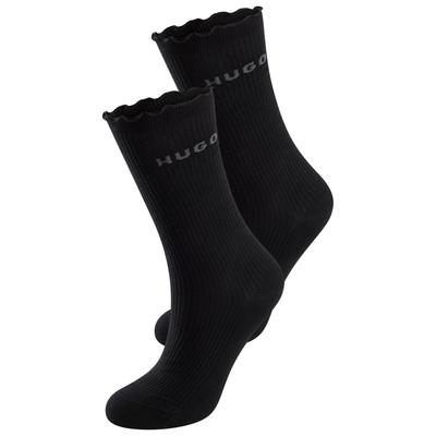 Basicsocken HUGO UNDERWEAR "2P RS LETTUCE CC W", Damen, Gr. 39-42, schwarz 001, Baumwollmischung, normal, Socken, Bund leicht gekräuselt