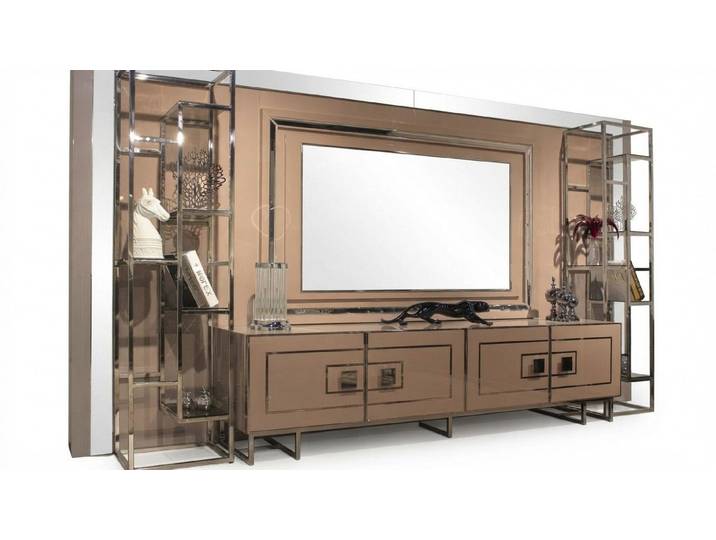 Xlmoebel Wohnwand Moderne Wohnwand aus Holz und Glas mit elegantem Design, (1-St., Wohnwand), Hergestellt in Europa