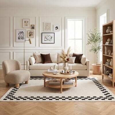 MDA Rugs Nuevo Collection Modern Checkered Border Area Rug