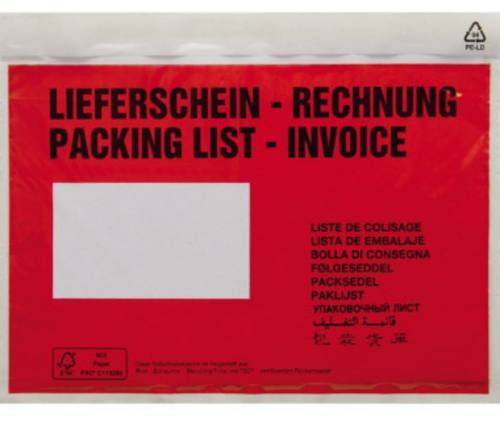 HEAD Dokumententasche DIN C6 Rot Lieferschein-Rechnung, mehrsprachig mit Selbstklebung 250St.