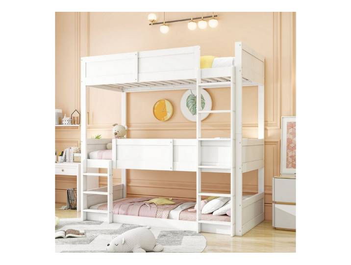 Flieks Etagenbett, umwandelbares Kinderbett Dreierbett 90x200cm mit 2 Set Lattenrost