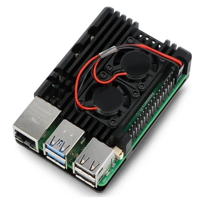 Justpi Obudowa do Raspberry Pi 5 z dwoma wentylatorami - aluminiowa - czarna) (24107)