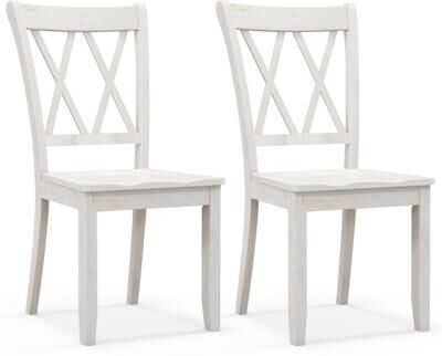 Costway Set of 2 Wooden Dining Chairs Mid Century Farmhouse Retro Kitchen Chairs-White