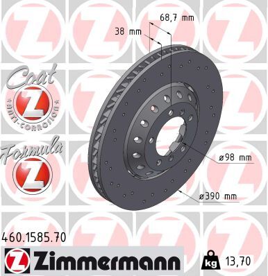 Zimmermann Bremsscheibe 460158570 Vorderachse Rechts 390mm 38mm Für Porsche