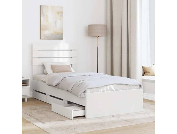 SKTQYQO Bettgestell weiß 100 x 200 cm aus technischem Holz Mit 6 versteckten Schubladen, feste Latten, selbsttragend, einfache Reinigung, modernes Zimmer
