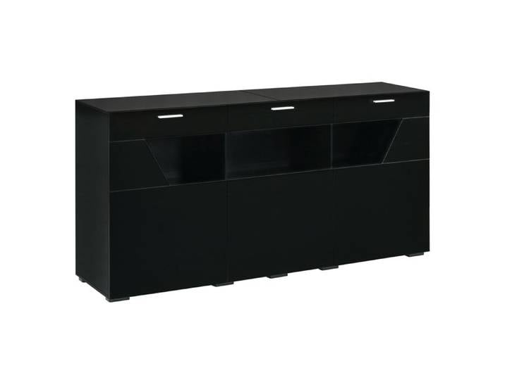 WOVREO Buffet bas 160 cm 3 portes LED contrôlable par application noir brillant