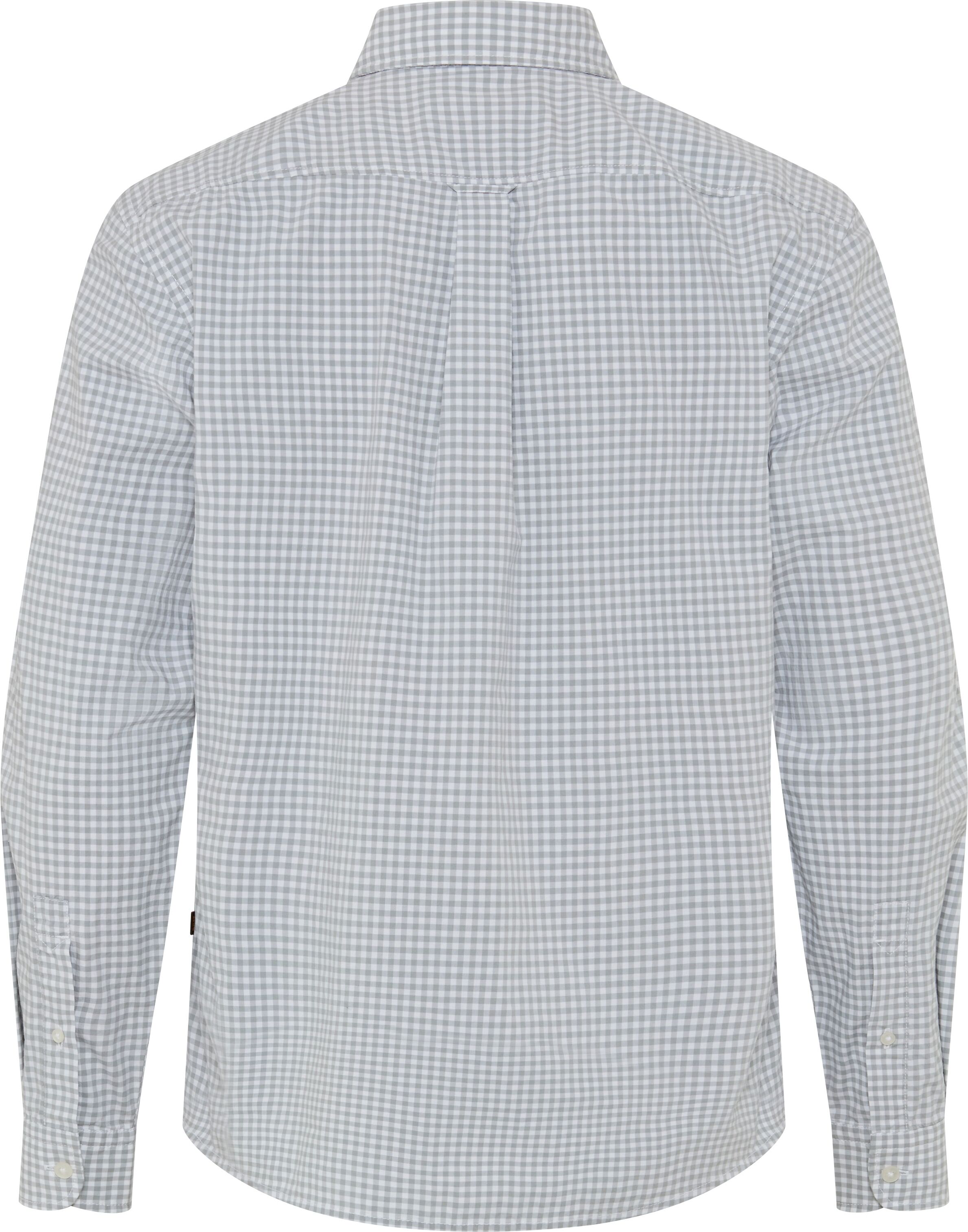 Langarmhemd BOSS ORANGE "Rickert M", Herren, Gr. S (37/38), N-Gr, grau (weiß100), Web, Obermaterial: 95% Baumwolle, 5% Elasthan, kariert, regular fit normal, Rundhals, Manschette, Hemden Langarmhemd, Button-down-Kragen, Baumwoll-Stretch, Regular Fit