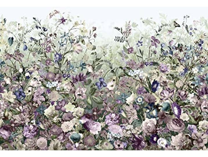 Papier peint panoramique sur intissée de Komar - Botanica - Taille: 368 x 248 cm\, Vert\, Violet\, Pastel\, Rose\, Blanc