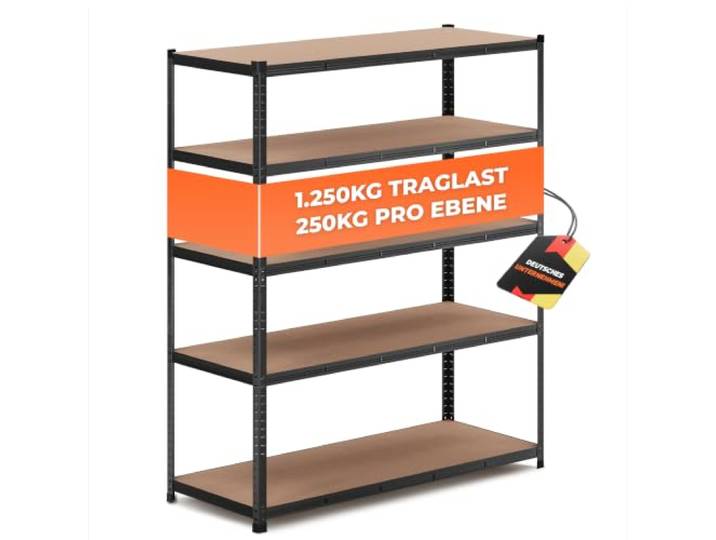 ALLSHELF Premium Schwerlastregal 180x150x60 cm Schwarz 1250kg Traglast, Schwerlastregal 60 cm tief geeignet als Lastenregal, Abstellraum Regal & Vorratsregal Speisekammer, Regal Metall Schwarz