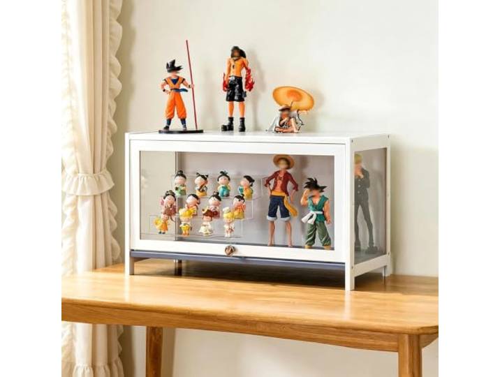 Vitrine, Ausstellungskasten, Puppen, Modelle, Spielzeuge, Sammlerstücke Sammlervitrine Aus Bambusrahmen Mit Transparenten Acryl-Klapptüren,Staubgeschützt UV-Beständig Für Sammelfiguren, Blindboxen