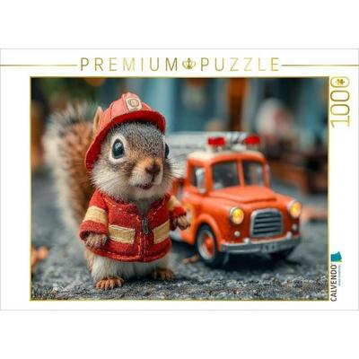 CALVENDO Puzzle Mutiges Feuerwehr-Eichhörnchen im Einsatz | 1000 Teile Lege-Größe 64x48cm Foto-Puzzle für glückliche Stunden