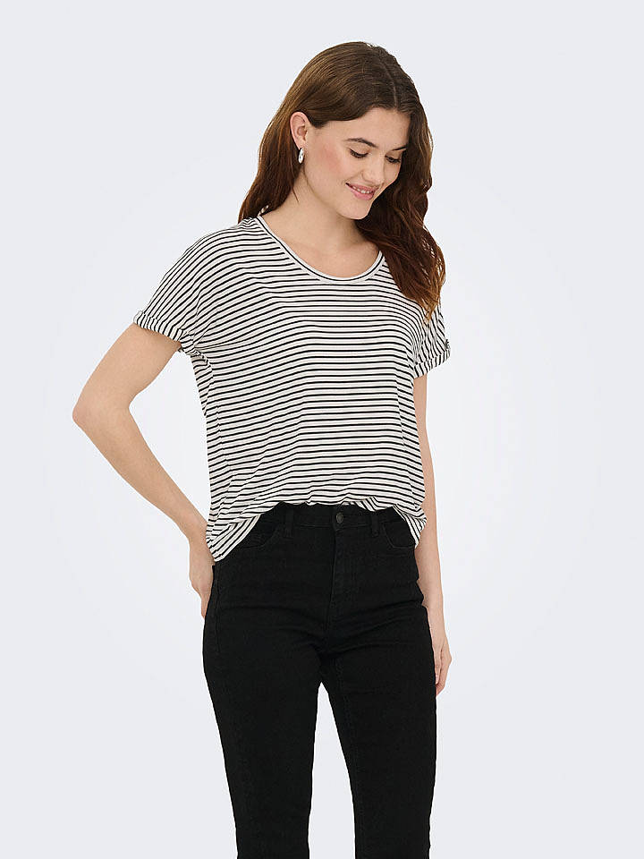 JDY Shirt "Sissy" in Weiß/ Schwarz - XL
