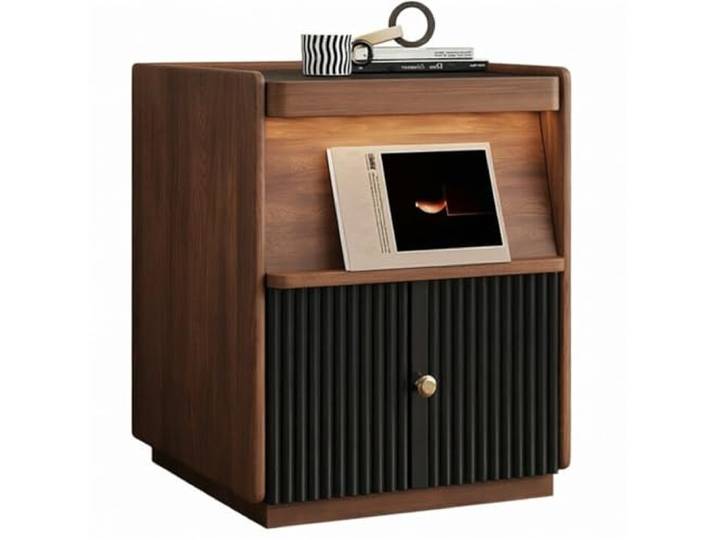 xiuling4568 Retro-Nachttisch aus Walnussholz, 2-stöckiger Nachttisch mit geriffelter Tür, versteckte Schublade(Large)