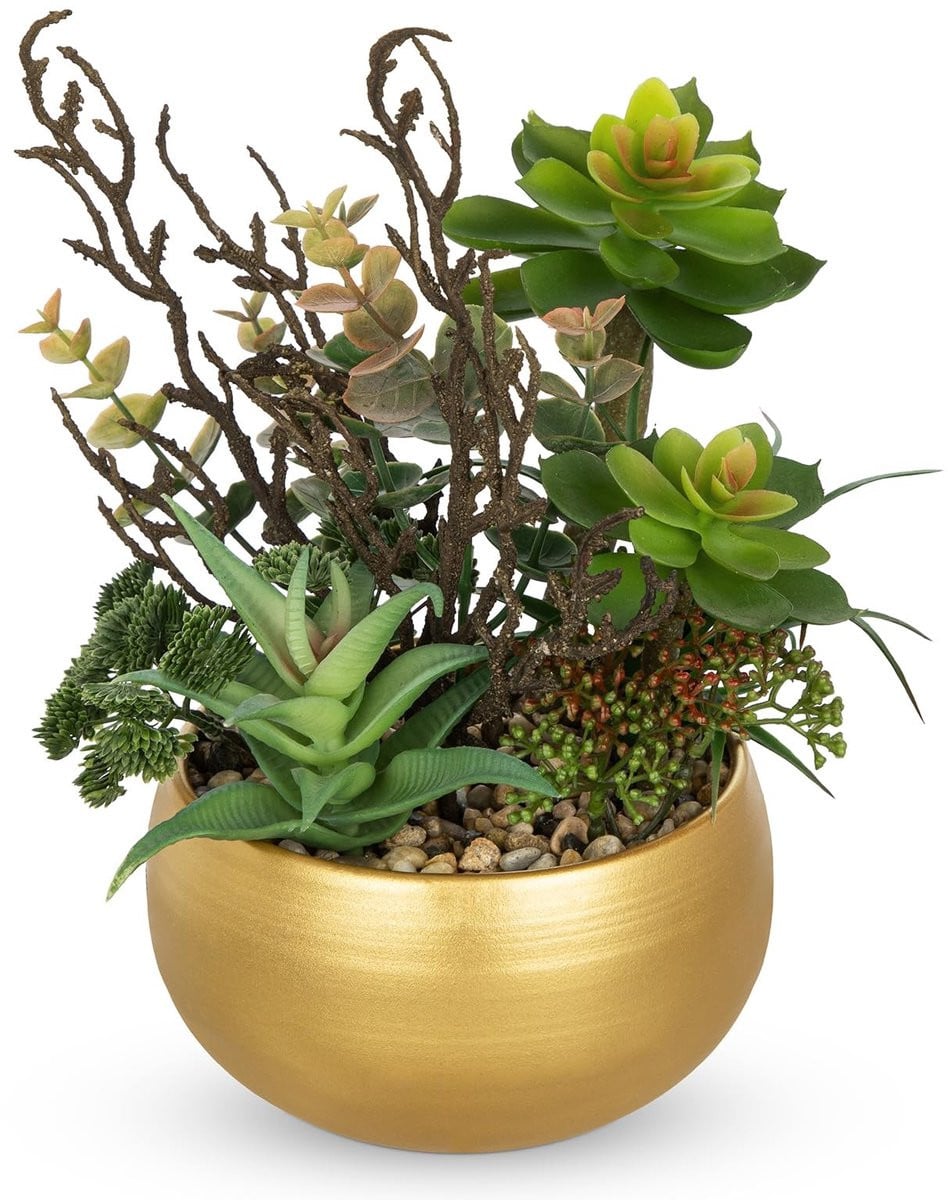 Omgoods Set van 5 Kleine Kunstsucculenten in Potten
