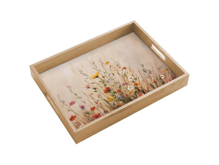 OnlyWow Tablett - Wildblumen - Pinselstriche - Ruhig - 40x30 cm, Mehrfarbig, Holz, Echtholz,Eiche, Rechteckig, 40x5x5 cm, Geschirr, Tischkultur & Serviergeschirr, Tabletts