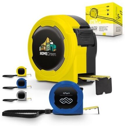 Mètre Ruban Jaune Pratique 5 m x 19 mm en Coque Plastique - Outil Publicitaire Personnalisé acier ABS jaune