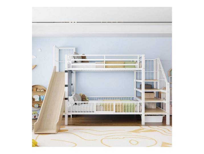 LuxusKollektion Hochbett Metall Hochbett mit Rutsche & Stauraum (1-St)