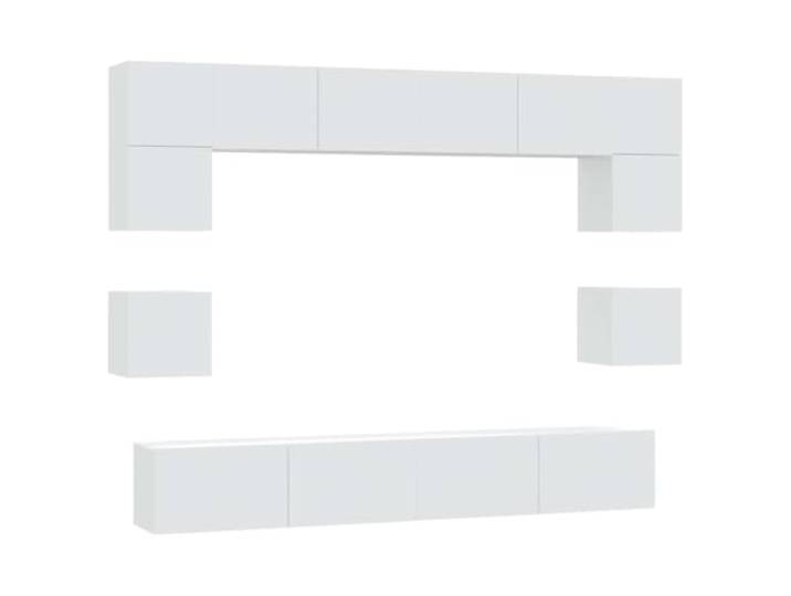 Foknhdi 8-TLG TV-Schrank-Set Wandmontage Weiß Holzwerkstoff Modulares Lowboard-System für Wohnzimmer und Schlafzimmer, schwebendes Design schafft Bodenfreiheit und Ordnung.