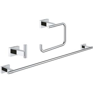 GROHE Badaccessoires-Set Essentials Cube Bad-Set 3 in 1, 3-teilig, aus Metall, zur Wandmontage, silber