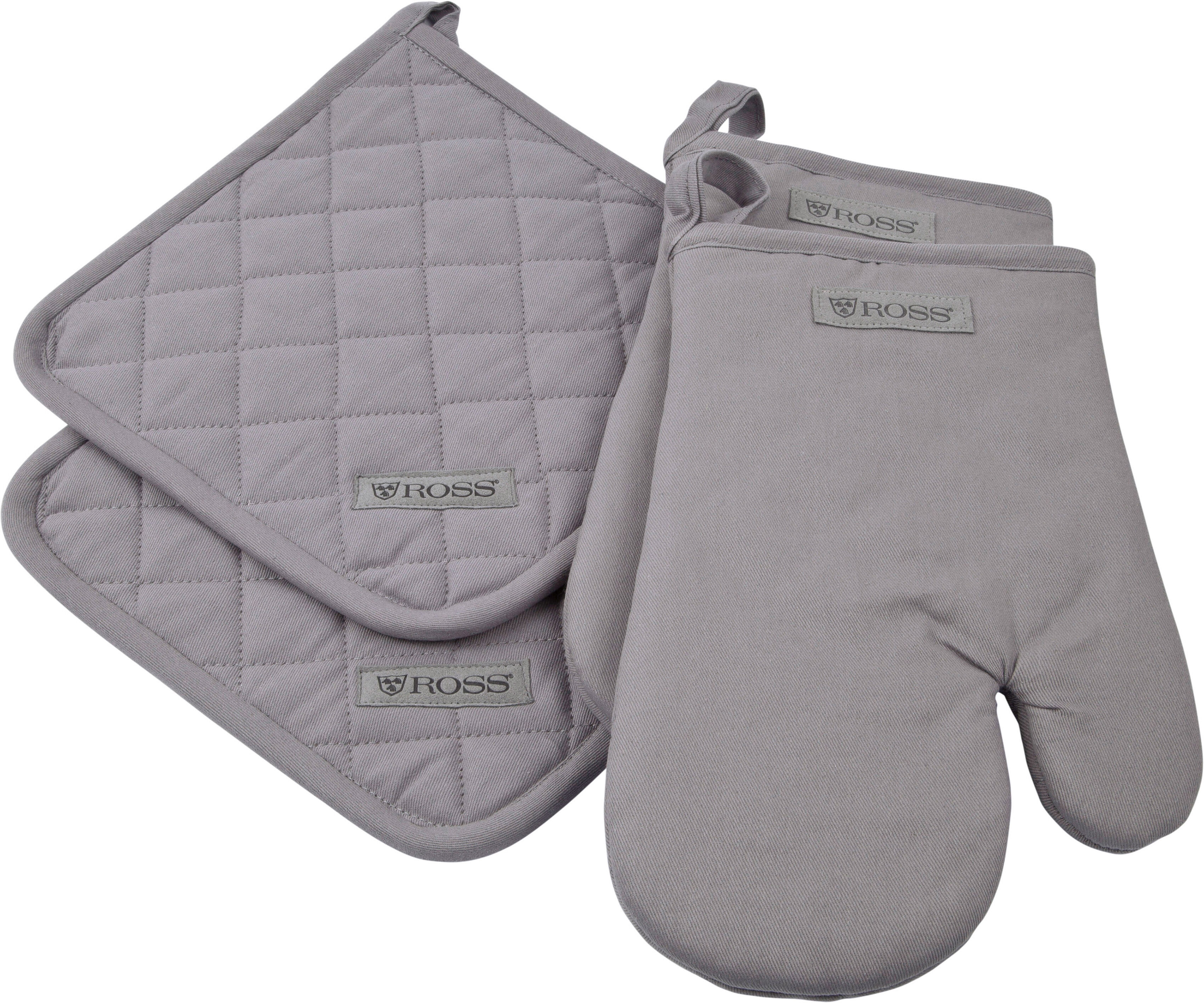 Topflappen ROSS "Exclusiv", silber (silberfarben), 100% Baumwolle, Topflappen, Topflappen, 2x Topflappen und 2x Grillhandschuh, 100% Baumwolle silberfarben Einheitsgröße