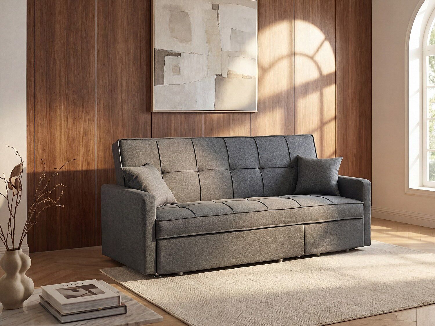 Unique Sofá-cama de 3 plazas de tela CANETTI - Gris