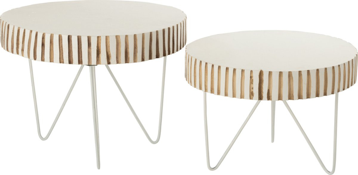 J-Line tafel Ying set van 2 - wit - hout/metaal