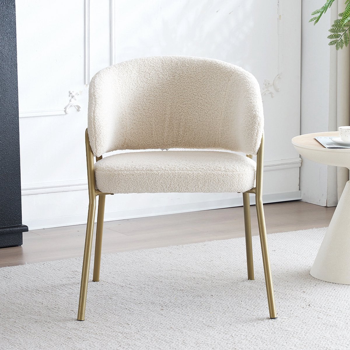 KOMHTOM Set van 6 Eetkamerstoelen met Spraygold Lamsvel en Witgouden Poten