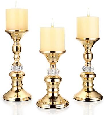 Inspire Daily Merch Vintage Gold Metal Pillar Candle Holders Elegant Crystal Pillar Candle Stands large